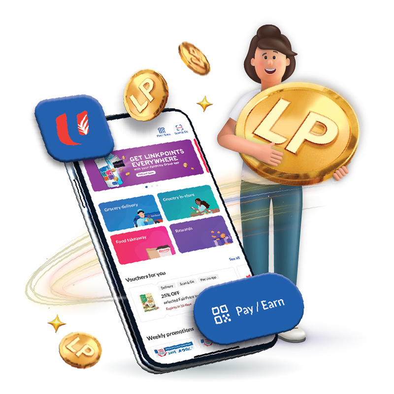 FairPrice Group app Pay/Earn QR payment and Linkpoints loyalty experience